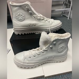 Converse CTAS Lift Ripple High Top White Leather Fuzzy New Sneakers